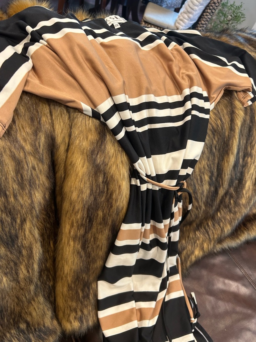 karin stevens Black, Beige & White Striped Midi Dress
